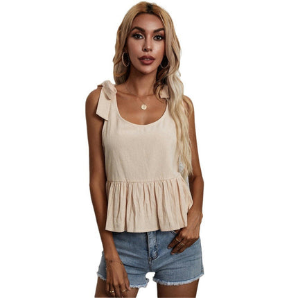 Women's Summer Crop Tank Top Tie Ruffle Hem Sleeveless Cami Tops