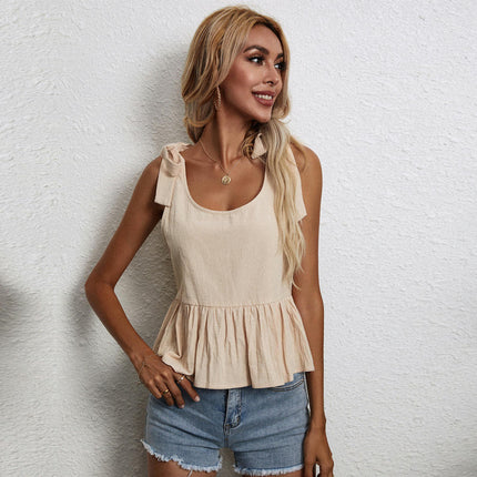 Women's Summer Crop Tank Top Tie Ruffle Hem Sleeveless Cami Tops