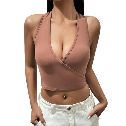 Women's Crop Tops Sleeveless Deep V-Neck Tie Back Tank Tops