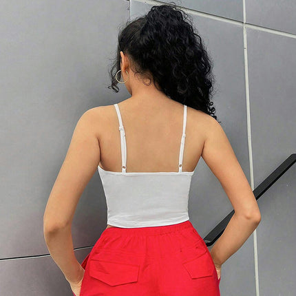 Women Backless Ruched Tank Tops Sleeveless Spaghetti Strap Slim Fit Crop Top