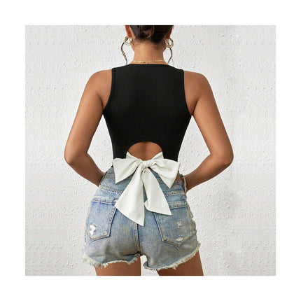 Women's Sleeveless V Neck Tank Top Tie Cut Out Slim Fit Crop Top