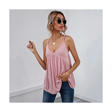 Women's Summer Spaghetti Strap Ruffle Hem Camisole Sleeveless V Neck Tank Tops