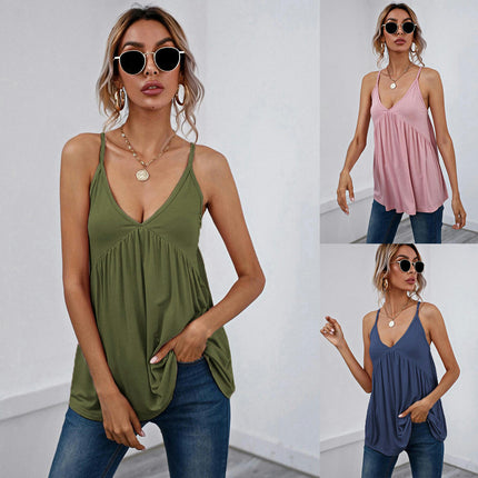 Women's Summer Spaghetti Strap Ruffle Hem Camisole Sleeveless V Neck Tank Tops