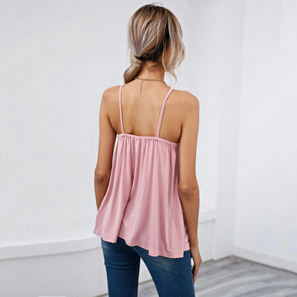 Women's Summer Spaghetti Strap Ruffle Hem Camisole Sleeveless V Neck Tank Tops