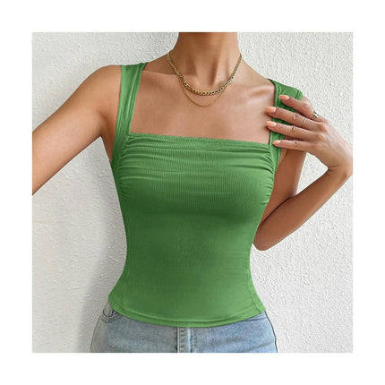 Women's Casual Square Neck Sleeveless Slim Fit Ruched Summer Tank Tops