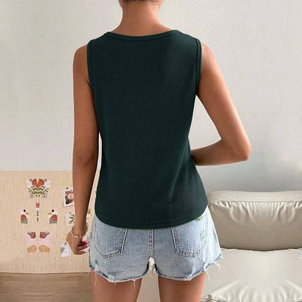 Womens Tank Tops U Neck Waffle Knit Summer Casual Sleeveless Loose Tee Shirts