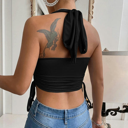 Women Sexy Crop Halter Tops Sleeveless Backless Tie Cami Tank