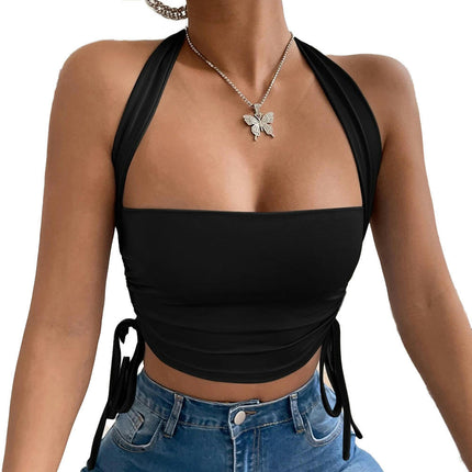 Women Sexy Crop Halter Tops Sleeveless Backless Tie Cami Tank