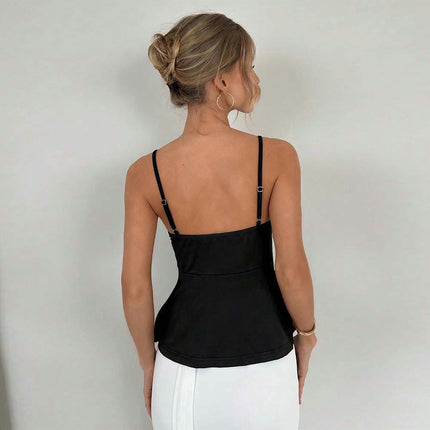 Women's Tie Front Tank Top Backless Deep V Neck Spaghetti Strap Top