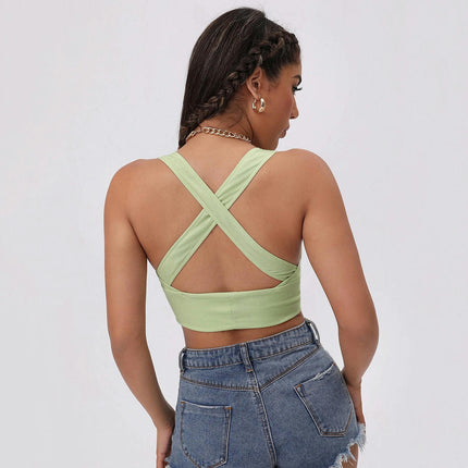 Sexy Crop Tops for Women Deep V Neck Sleeveless Backless Tank Cropped Top