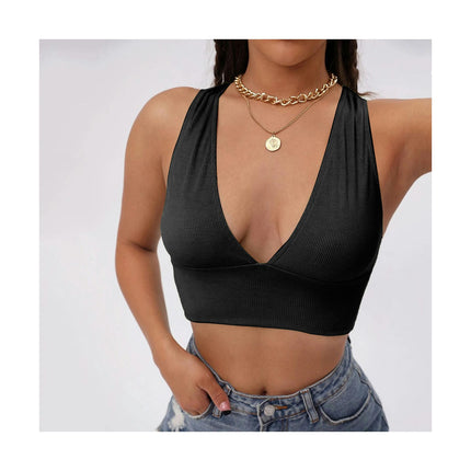 Sexy Crop Tops for Women Deep V Neck Sleeveless Backless Tank Cropped Top