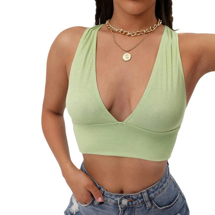 Sexy Crop Tops for Women Deep V Neck Sleeveless Backless Tank Cropped Top