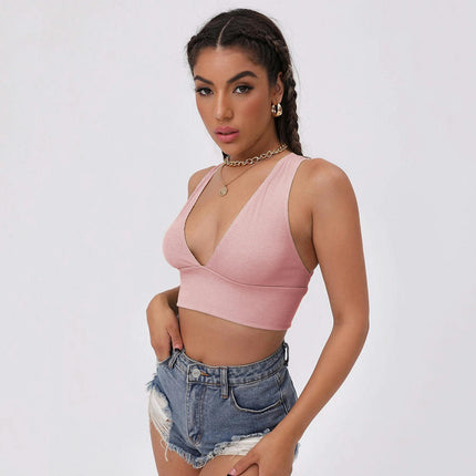 Sexy Crop Tops for Women Deep V Neck Sleeveless Backless Tank Cropped Top