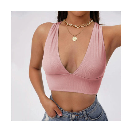 Sexy Crop Tops for Women Deep V Neck Sleeveless Backless Tank Cropped Top