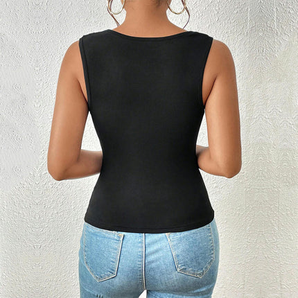 Women's Sexy Ruched Asymmetrical Neck Sleeveless Slim Tank Top