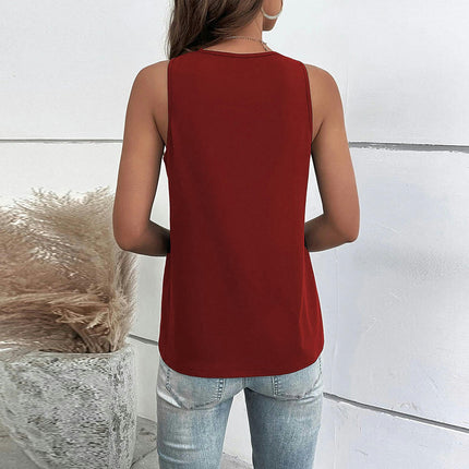 Women's V Neck Sleeveless Lace Trim Casual Tank Tops Loose Fit Basic Blouse