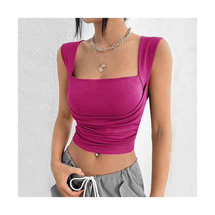 Women's Sleeveless Strappy Tank Square Neck Slim Fit Casual Crop Tops