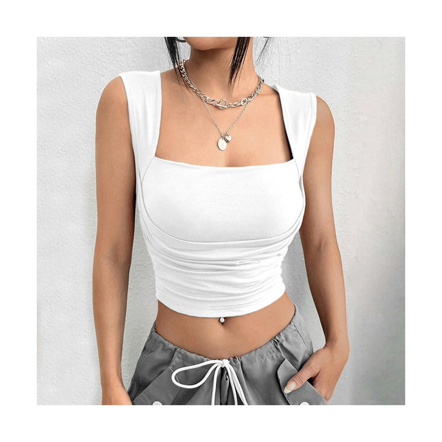 Women's Sleeveless Strappy Tank Square Neck Slim Fit Casual Crop Tops