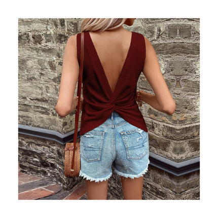 Sleeveless Shirts for Women Casual Summer V Neck Tank Tops Twist Back Blouses