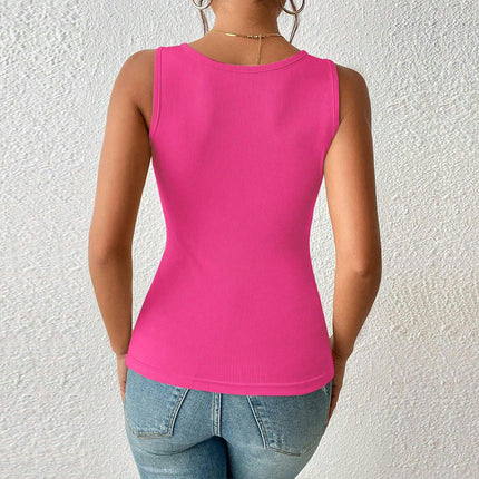 Women Sleeveless Ribbed Knit Crop Tank Tops Summer Cut Out Fitted Cami Tank