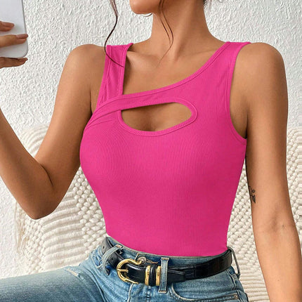 Women Sleeveless Ribbed Knit Crop Tank Tops Summer Cut Out Fitted Cami Tank