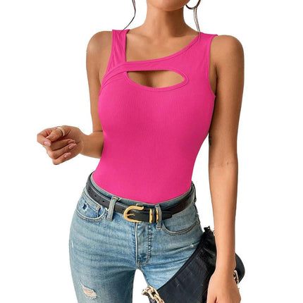 Women Sleeveless Ribbed Knit Crop Tank Tops Summer Cut Out Fitted Cami Tank