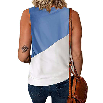 Women Casual Summer Tops Sleeveless Color blocking Tank Top Crew Neck Blouses