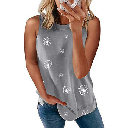 Womens Round Neck Sleeveless Shirts Summer Casual Printed Tank Tops