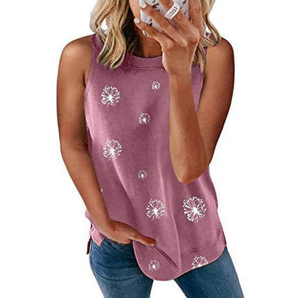 Womens Round Neck Sleeveless Shirts Summer Casual Printed Tank Tops