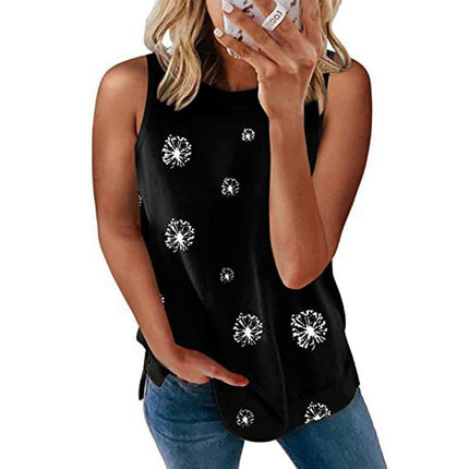 Womens Round Neck Sleeveless Shirts Summer Casual Printed Tank Tops