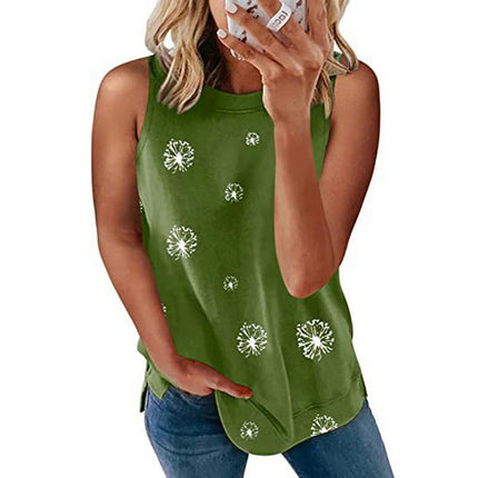 Womens Round Neck Sleeveless Shirts Summer Casual Printed Tank Tops