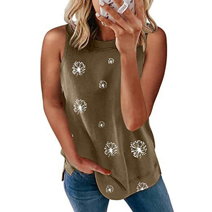 Womens Round Neck Sleeveless Shirts Summer Casual Printed Tank Tops