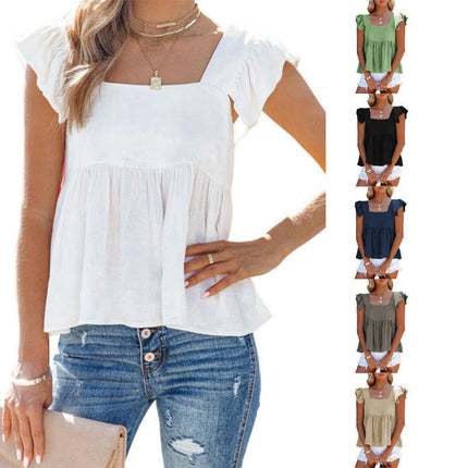 Women's Summer Peplum Blouse Square Neck Ruffle Strap Sleeveless Babydoll Tank Top