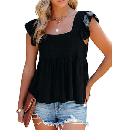 Women's Summer Peplum Blouse Square Neck Ruffle Strap Sleeveless Babydoll Tank Top