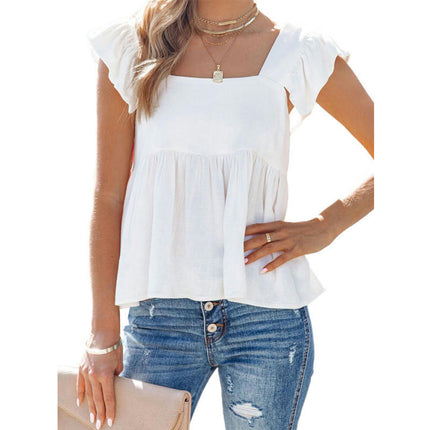 Women's Summer Peplum Blouse Square Neck Ruffle Strap Sleeveless Babydoll Tank Top