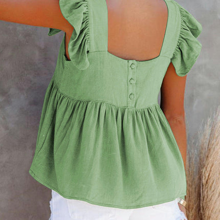 Women's Summer Peplum Blouse Square Neck Ruffle Strap Sleeveless Babydoll Tank Top