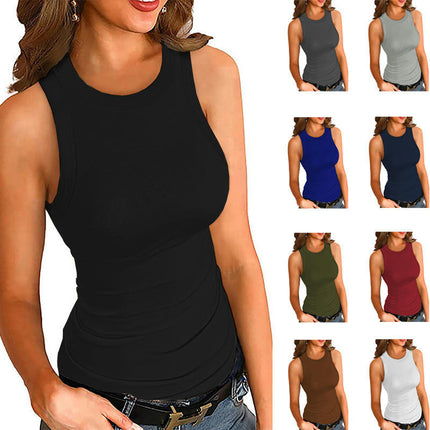 Women Tank Tops Summer Sleeveless Basic Cami Top Slim Round Neck Blouses