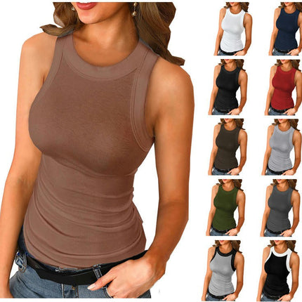 Women Tank Tops Summer Sleeveless Crew Neck Cami Top Slim Ribbed Blouses