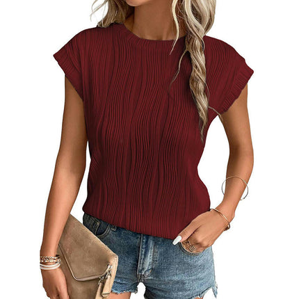 Womens Short Sleeve Textured Tops Crewneck Solid Loose Casual Basic T Shirts