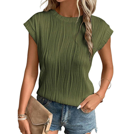 Womens Short Sleeve Textured Tops Crewneck Solid Loose Casual Basic T Shirts