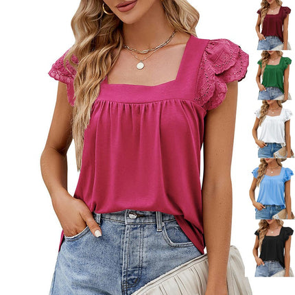 Women's Square Neck Summer Tank Top Ruffle Cap Sleeve Shirt Blouse