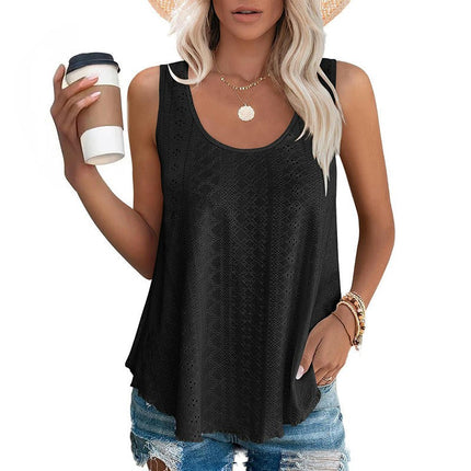 Womens Tank Tops Summer Casual Crew Neck Sleeveless Eyelets Top Loose Fit Shirts