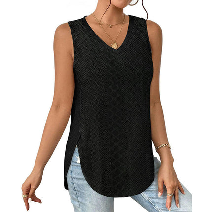 Womens Tank Tops V Neck Eyelet Embroidery Casaul Sleeveless Shirts