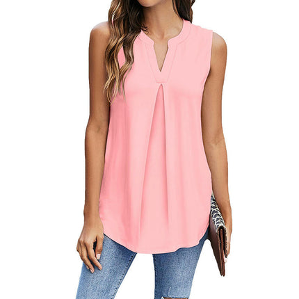 Sleeveless Tank Tops for Women V Neck Casual Summer Chiffon Shirts