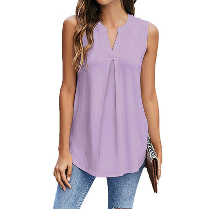 Sleeveless Tank Tops for Women V Neck Casual Summer Chiffon Shirts