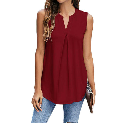 Sleeveless Tank Tops for Women V Neck Casual Summer Chiffon Shirts