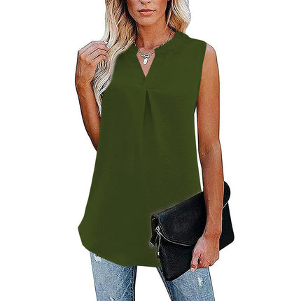 Sleeveless Tank Tops for Women V Neck Casual Summer Chiffon Shirts