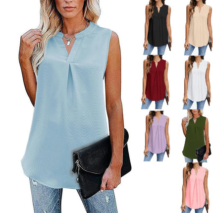 Sleeveless Tank Tops for Women V Neck Casual Summer Chiffon Shirts