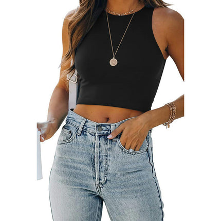 Women Crop Tank Top Summer Sleeveless Round Neck Slim Cami Tops