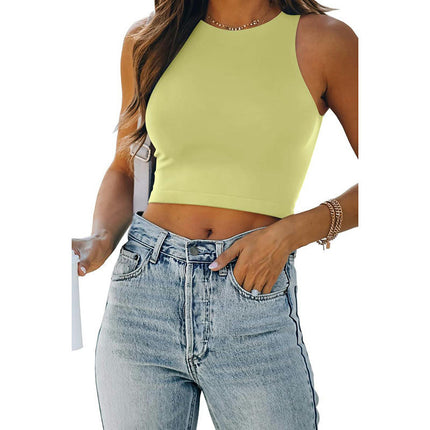 Women Crop Tank Top Summer Sleeveless Round Neck Slim Cami Tops